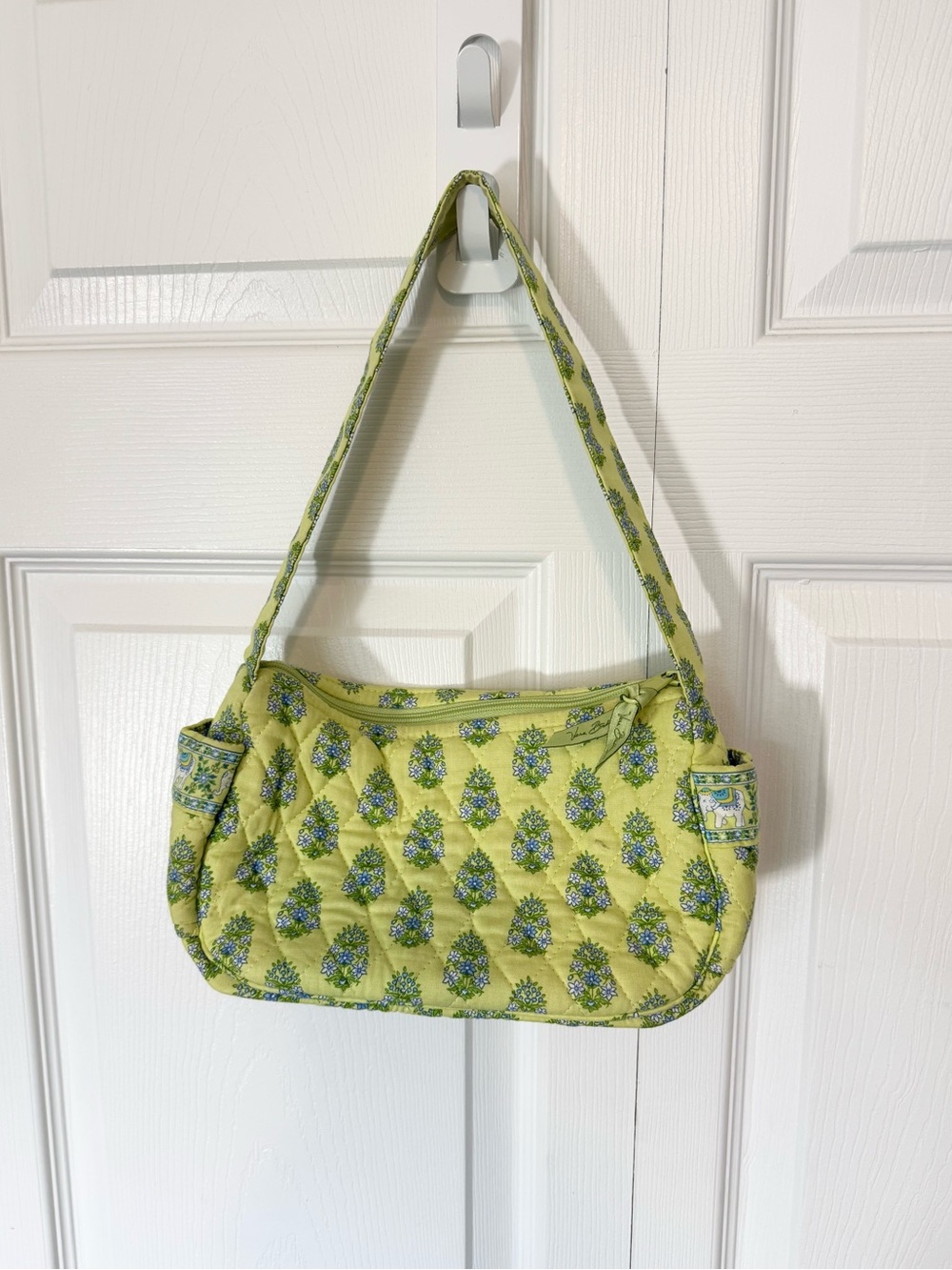 Vintage Vera Bradley Green Blue Floral Elephant Quilted Shoulder Bag USA